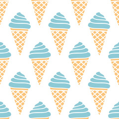 Ice-cream cones doodles summer seamless pattern