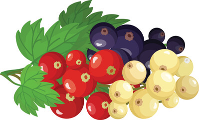 Colorful digital illustration of a ripe berry assortment with lush green leaves