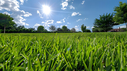 Radiant Zoysia Grass Basking under the Tranquil Summer Sky