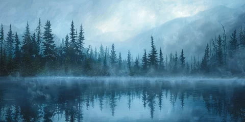 Plexiglas schilderij Mistig bos morning mist above canadian wilderness  © BROTHER