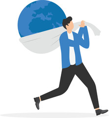Endless effort. Business persons running around globe to achieve a goal. Business vector illustration

