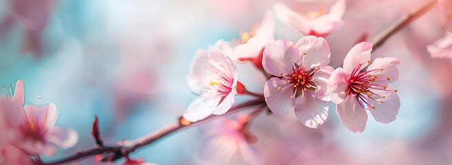 Closeup of Spring Pastel Blooming Flower, Macro Cherry Blossom Tree Branch in Spring

