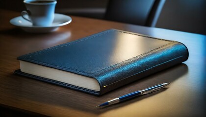 A sleek, leather-bound business notebook resting on a polished desk, symbolizing productivity and professionalism.