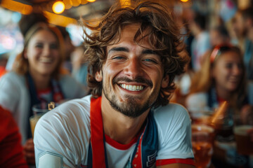 Fototapeta premium Smiling man sitting at a bar