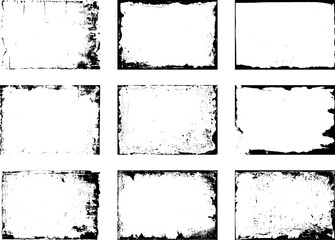 Set of frame different distressed black texture. Distress overlay vector textures. Set of dotted abstract frame. Distressed overlay texture.	