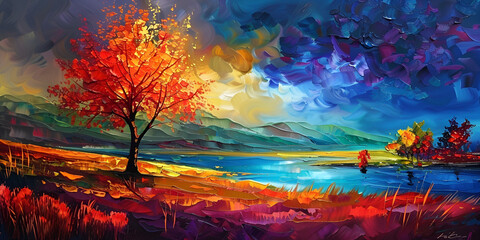"Vibrant Autumn Landscape" | "Colorful Nature Painting"

