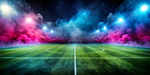 textured soccer field with neon fog