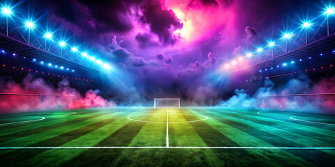 textured soccer field with neon fog
