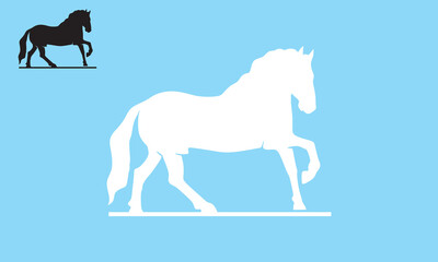 SIMPLE WHITE HORSE WALKING LOGO, silhouette of great mare standing vector illustrations