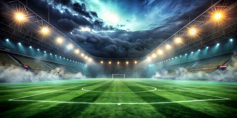 textured soccer field with neon fog
