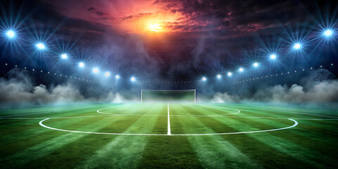 textured soccer field with neon fog