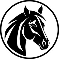 Horse head silhouette in drawing line design. Vector template for logo.