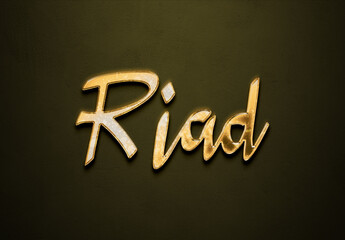 Old gold text effect of Arabic name Riad with 3D glossy style Mockup.