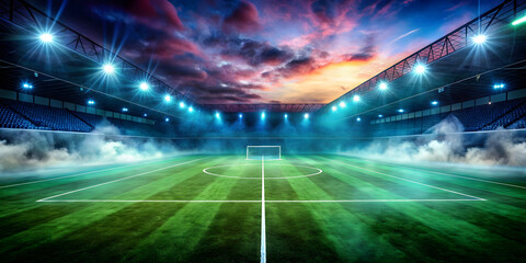 textured soccer field with neon fog
