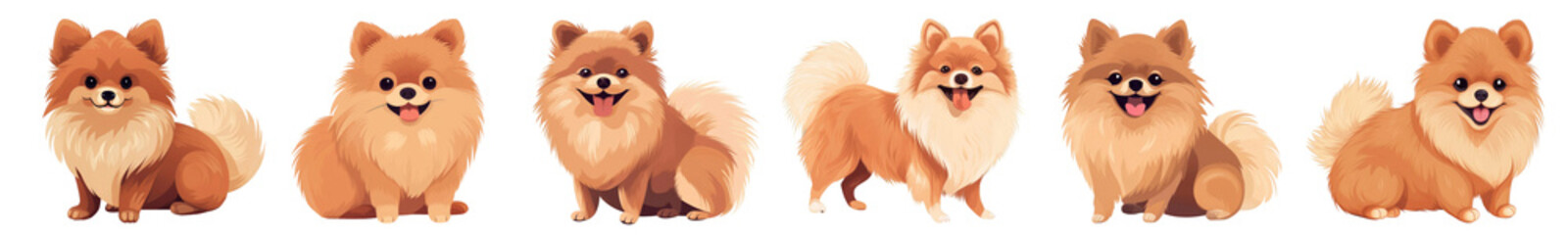 Obraz premium Cute Pomeranian dog aesthetic vector illustration png element set on transparent background