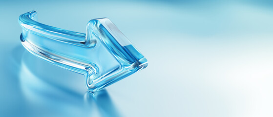 Close-up on curved glass arrow pointing to the right