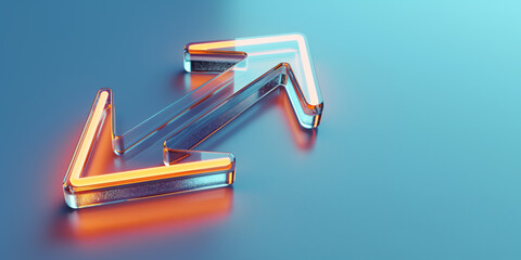 Double sided glass arrow on blue background