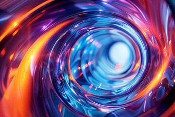Futuristic abstract swirl with vibrant neon colors and dynamic light trails, perfect for backgrounds, technology, or digital artwork themes.