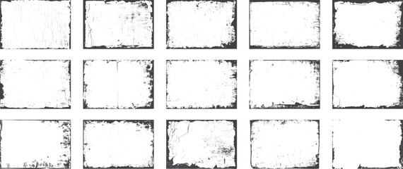 Overlay old frame and border effect torn and crumpled grunge pattern for poster or vinyl album cover. Vector of rough, dirty, grainy design, poster frame, cover.	