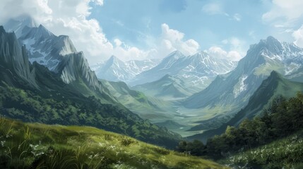 Fototapeta premium Mountain landscape nature backkgroundd illustration geenerated by AI