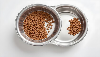 Dry cat food in a bowl, isolated on white background