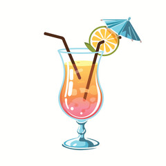 Glass of cocktail with straw and umbrella. Sex on the Beach cocktail. Flat style vector illustration