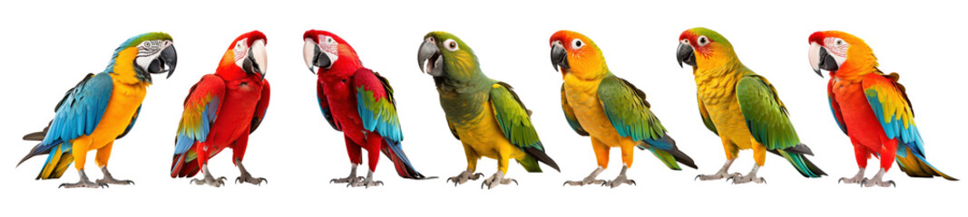 Obraz premium Parrots isolated png element set on transparent background
