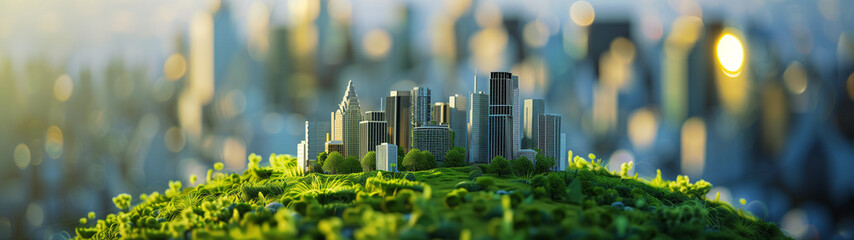 miniature city surrounded by plants symbolizing the importance of nature, created with generative AI technology