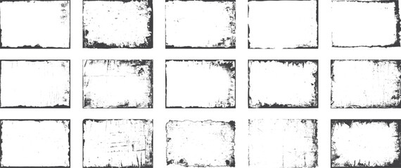 Overlay old frame and border effect torn and crumpled grunge pattern for poster or vinyl album cover. Vector of rough, dirty, grainy design, poster frame, cover.	