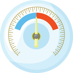 Graphic representation of a meter dial with an indicator needle at the midpoint