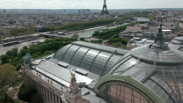 Grand Palais in Paris, France. Aerial drone panoramic view