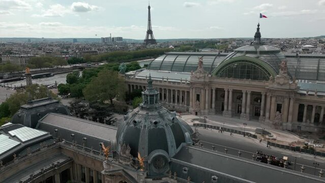 Grand Palais in Paris, France. Aerial drone panoramic view
