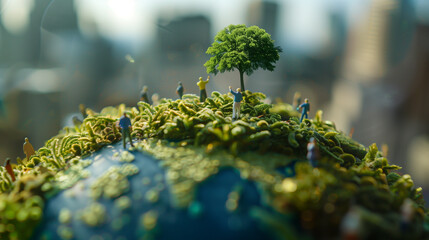 plant surrounded by a city symbolizing the exchange of nature for buildings, created with generative AI technology