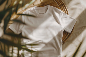 White t-shirt next to plant on bed