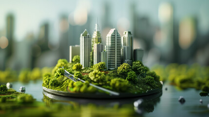 miniature city surrounded by plants symbolizing the importance of nature, created with generative AI technology