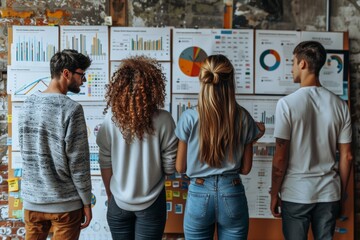 Group of people standing in front of wall of graphs