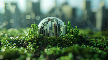 miniature city isolated from nature, symbolizing the importance of nature, created with generative AI technology