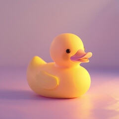 Sunshine Serenity: A Vibrant Yellow Rubber Duck Rests on a Luxurious Purple Surface