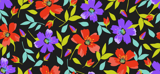 Seamless pattern, modern floral design for fabric, cotton, wallpaper, satin, gift wrap, carpet.