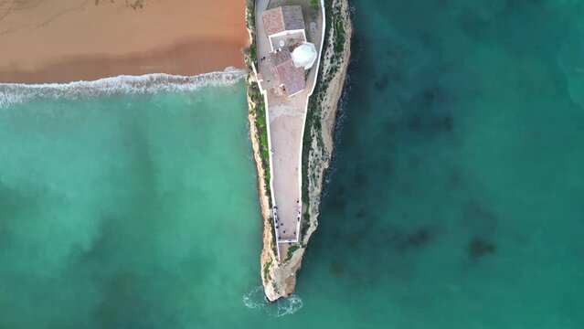 Aerial view of Ermida de Nossa Senhora da Rocha, Porches, Algarve, Portugal.
