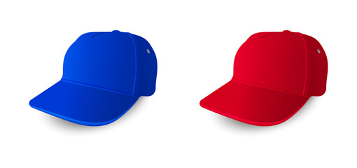 Set of Blue and Red Baseball Caps