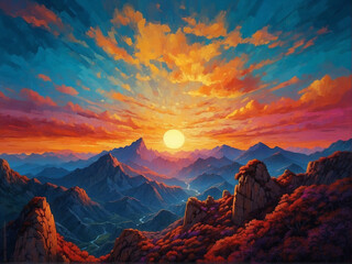 Naklejka premium Majestic Mountain Sunset View