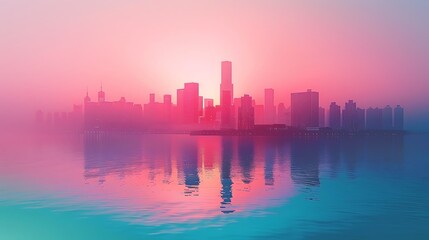 Fototapeta premium Futuristic Urban Elegance: Cityscape Silhouette in Cybernetic Tones