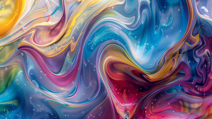 Abstract painting with vibrant swirling colors in a fluid pattern.