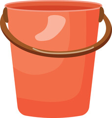 Vibrant and modern orange plastic bucket illustration with handle, perfect for gardening, cleaning, and summer activities © juliars