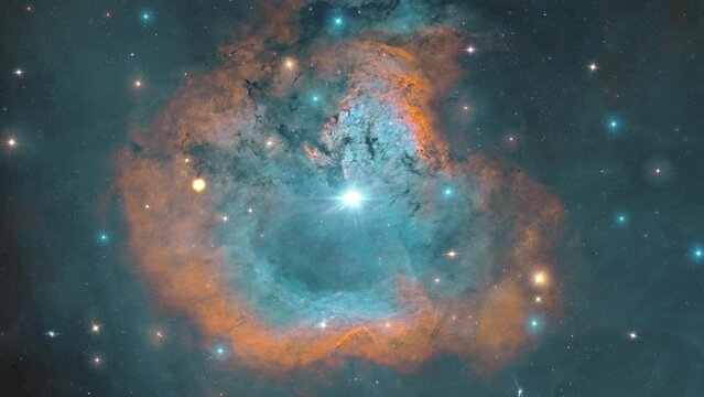 Galaxy Space flight exploration travel through outer space at NGC 7822 located in Cepheus. 4K looping animation of flying through glowing nebulae, clouds and stars field.Elements furnished by NASA ima