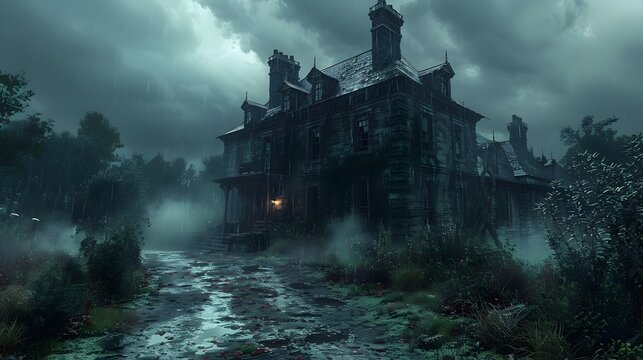 A Haunting Halloween Night in a Decaying Mansion