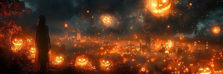A Moonlit Autumn Night Wandering through a Creepy Carnival at Halloween