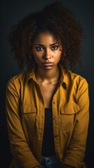 Brown background sad black independant powerful Woman realistic person portrait of young beautiful bad mood expression girl Isolated on Background racism 