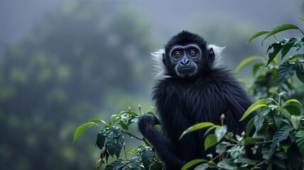 Fototapeta premium A black monkey in forest